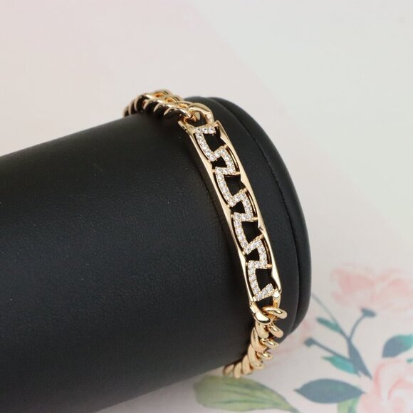 "Elegant Rose Gold Link Bracelet with Sparkling Geometric Detail, XPBL0949 - Picture 3 of 12